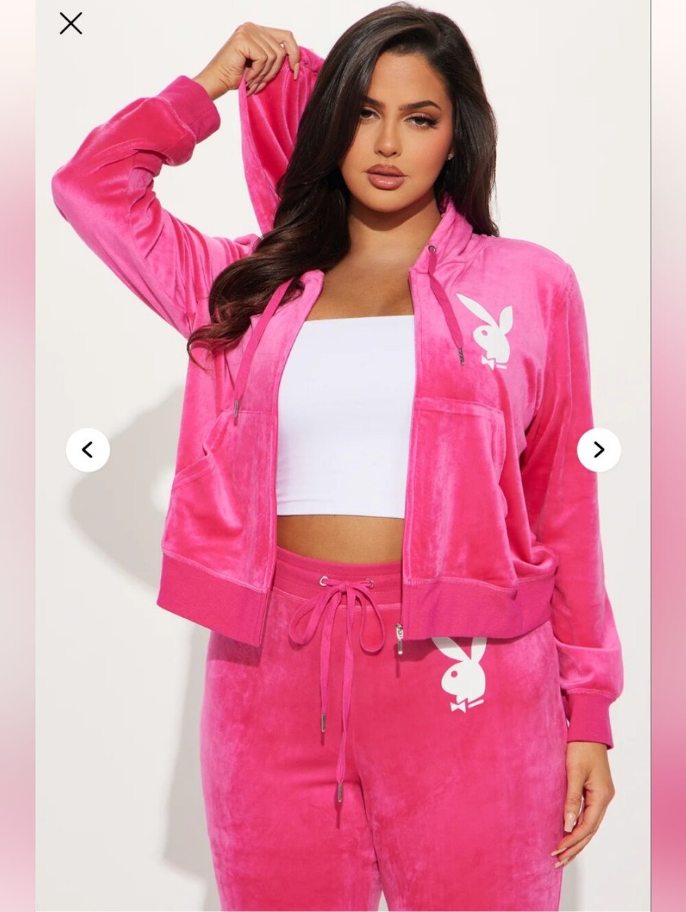 Fashion Nova Playboy Bunny Velour Zip Up Hoodie Size 1X (EUC)